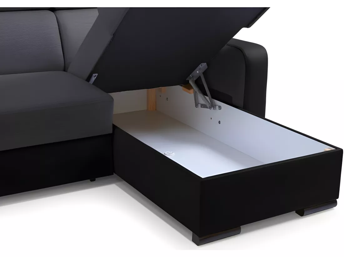 Canapé panoramique convertible EMPERO U en tissu et simili gris et noir