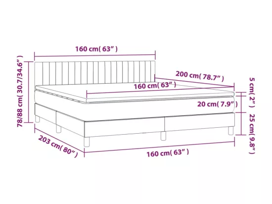 Sommier tapissier et matelas et LED Gris foncé 160x200 cm Tissu