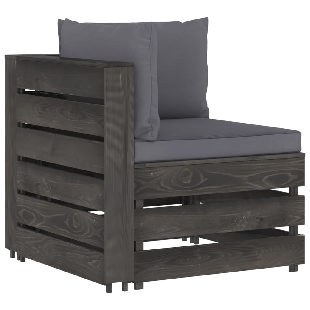 Salon de jardin meuble d'extérieur ensemble de mobilier 6 pièces avec coussins bois imprégné de gris
