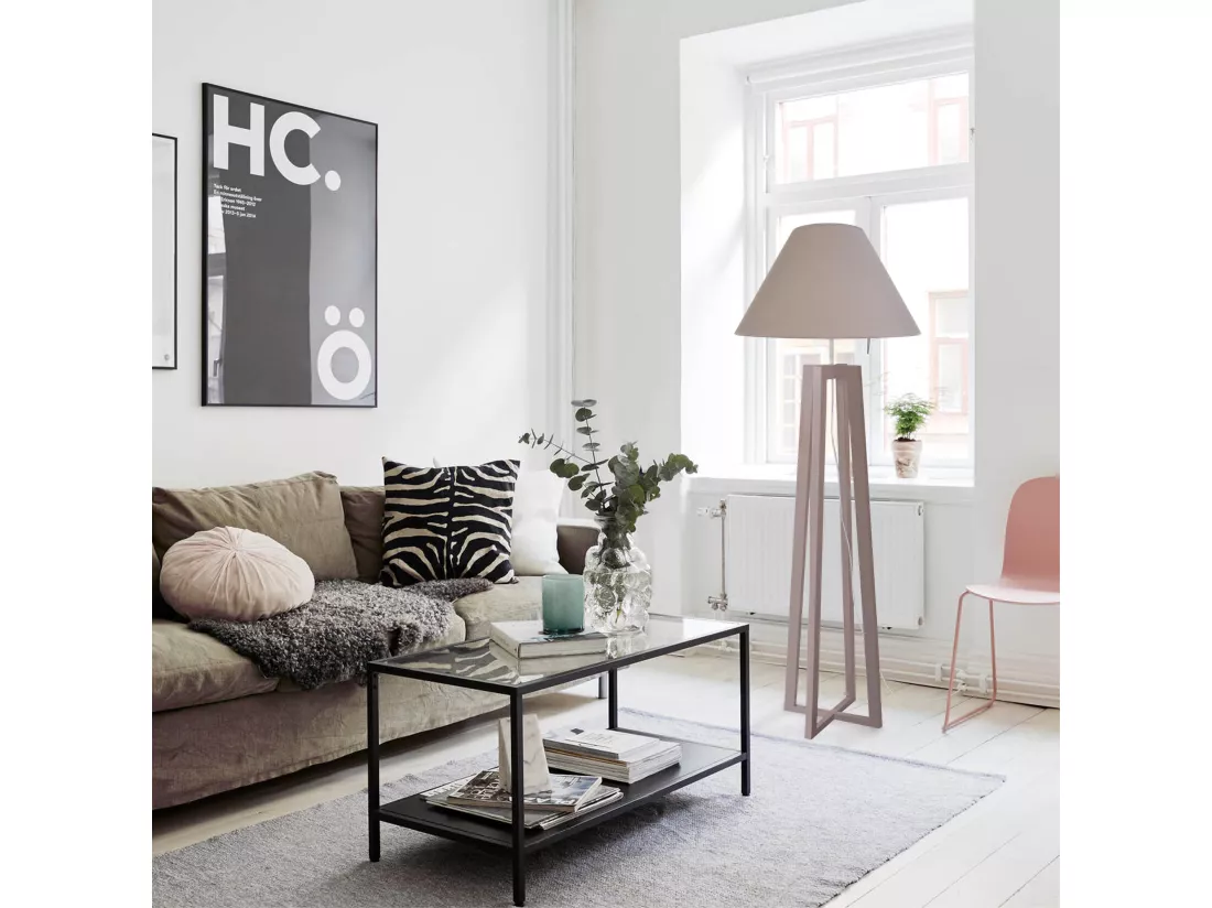 Lampadaire colonne bois, taupe 150 cm.