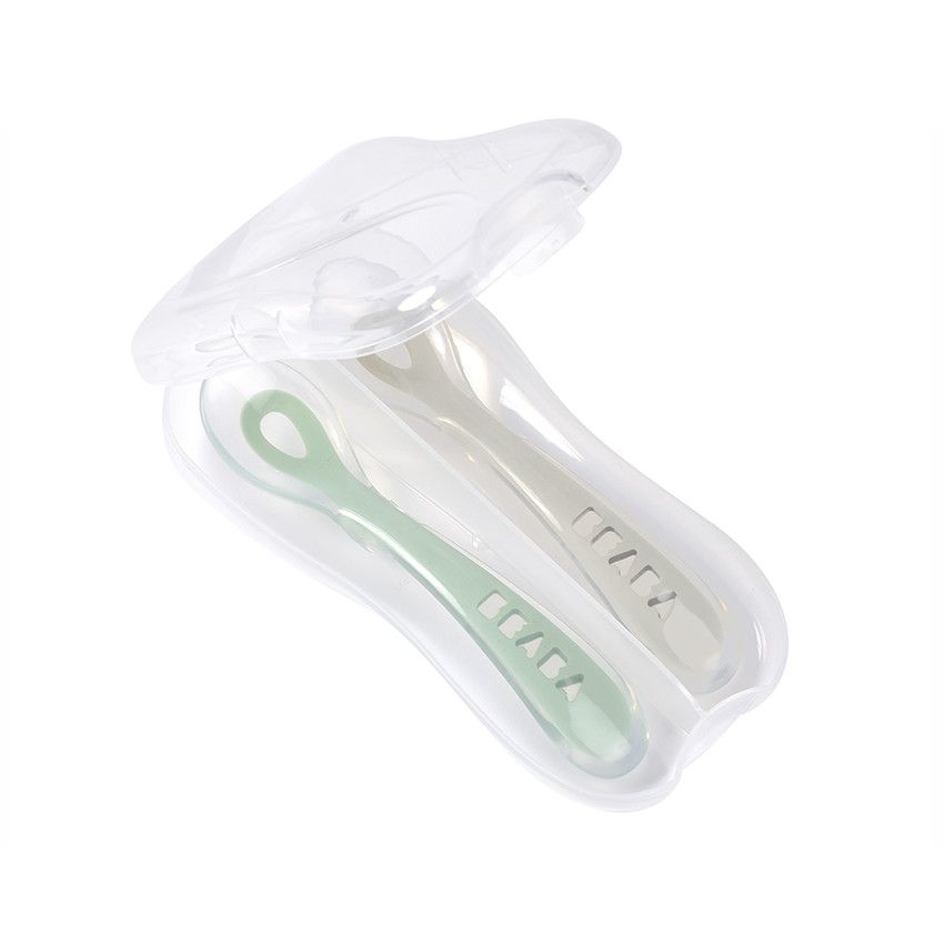 Set de 2 cuillères 2ème âge en silicone - Grey/Sage Green - Ecru