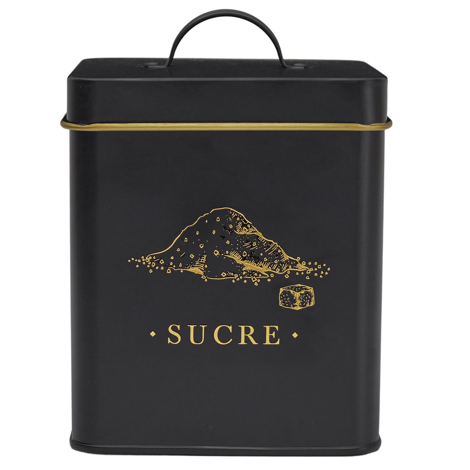 BOITE METAL NOIR ET DORE SUCRE