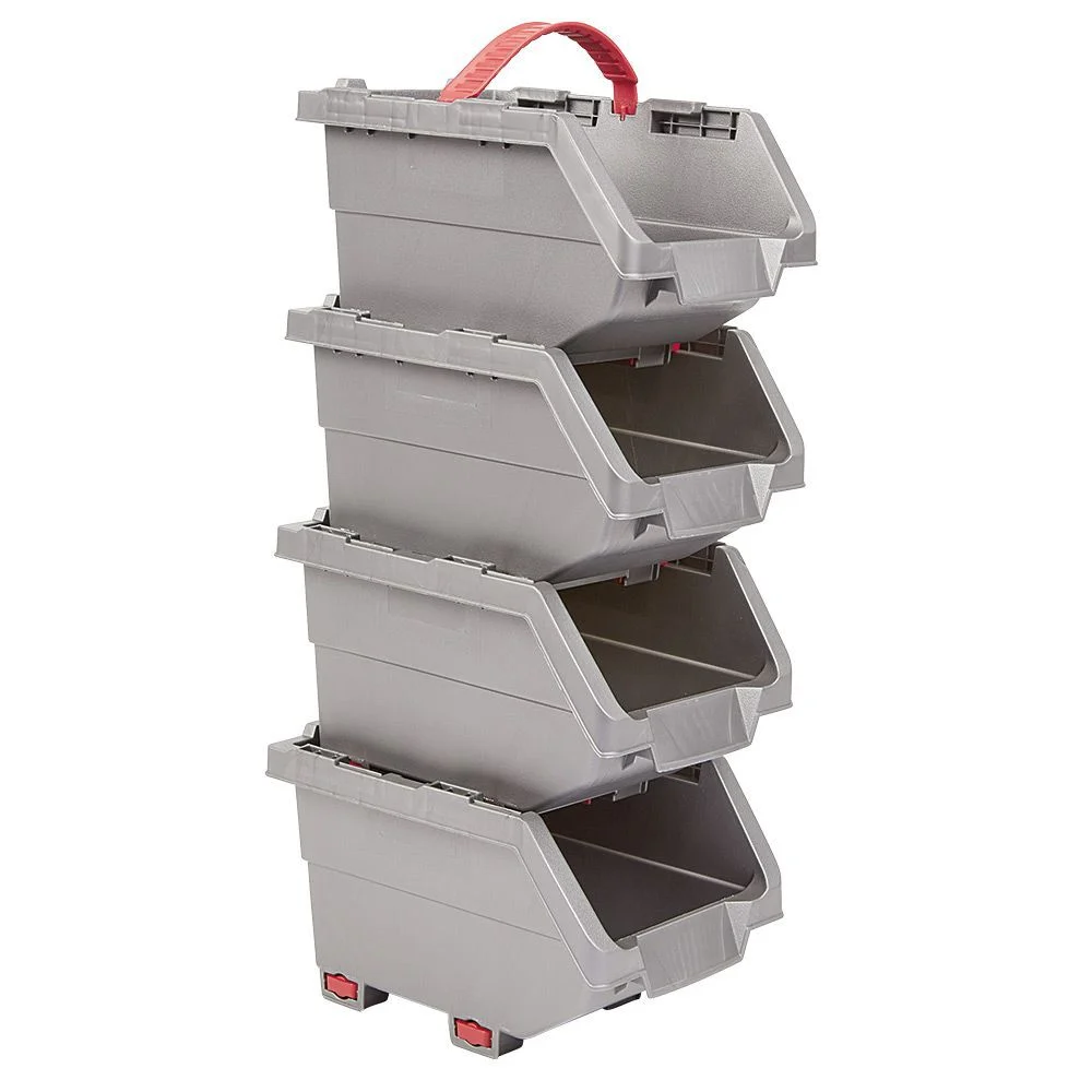 Casier de rangement superposable gris et rouge x4