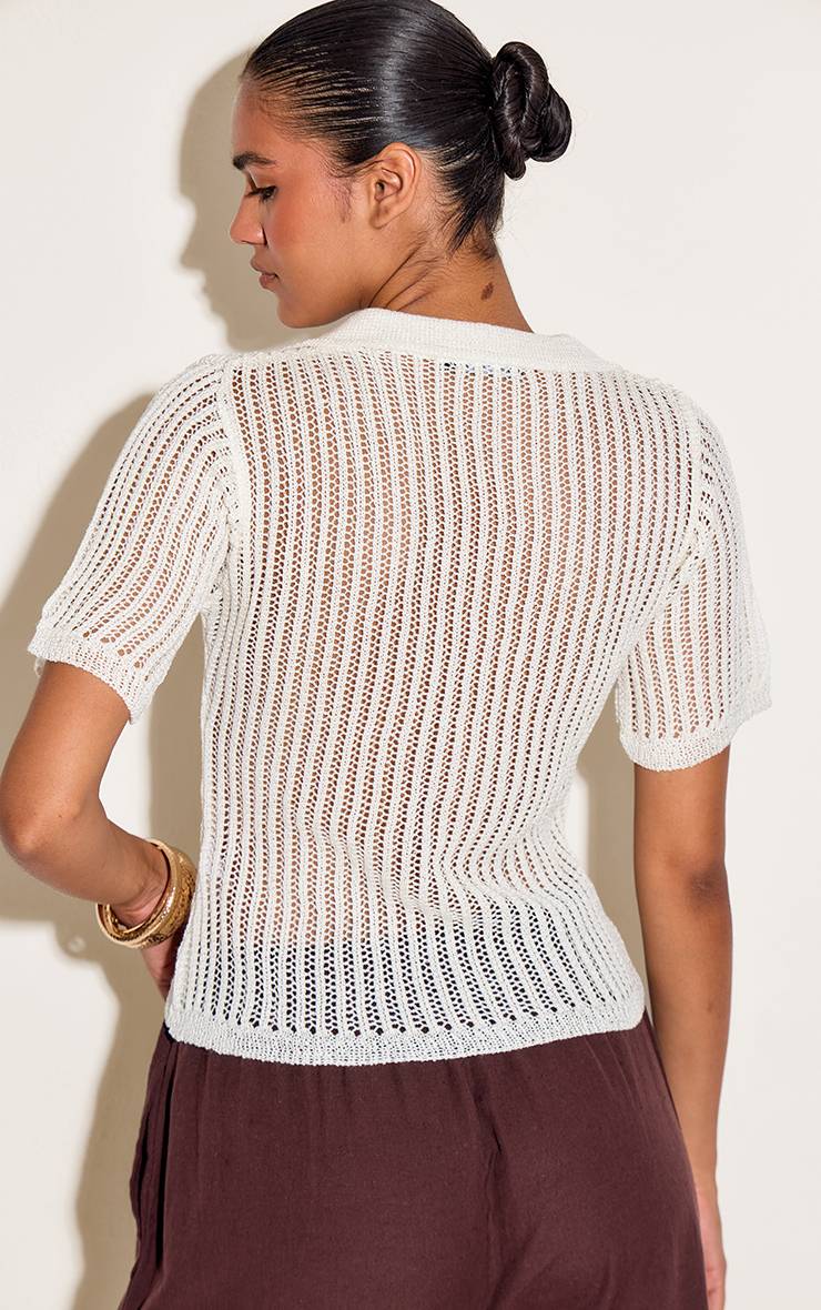 Crème Haut Polo En Maille À Col V