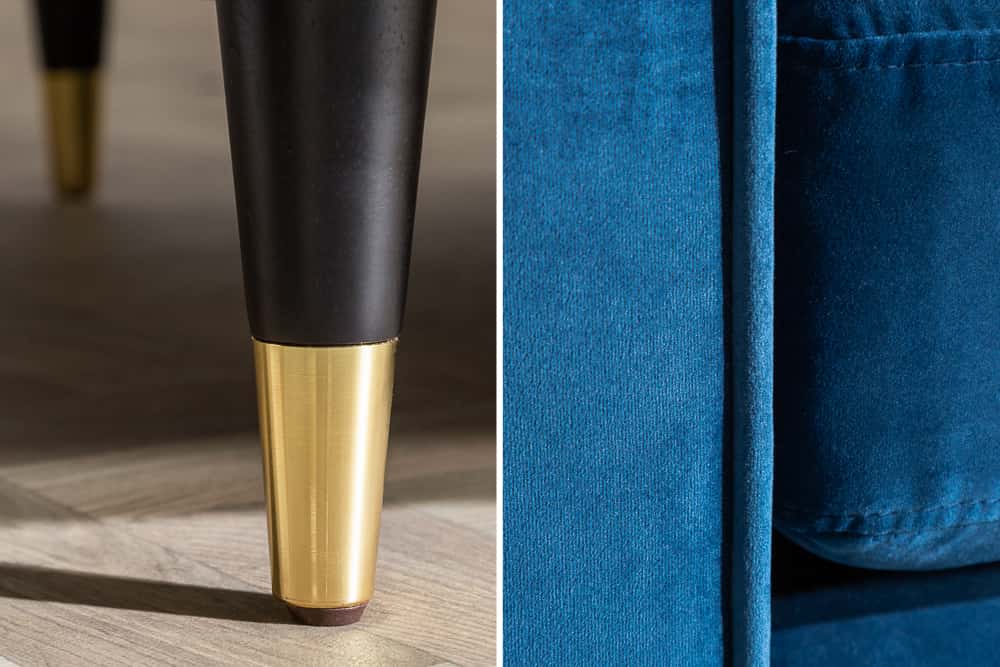 Design 3-Sitzer Sofa COZY VELVET 220cm petrol blau Samt Federkern Lounge