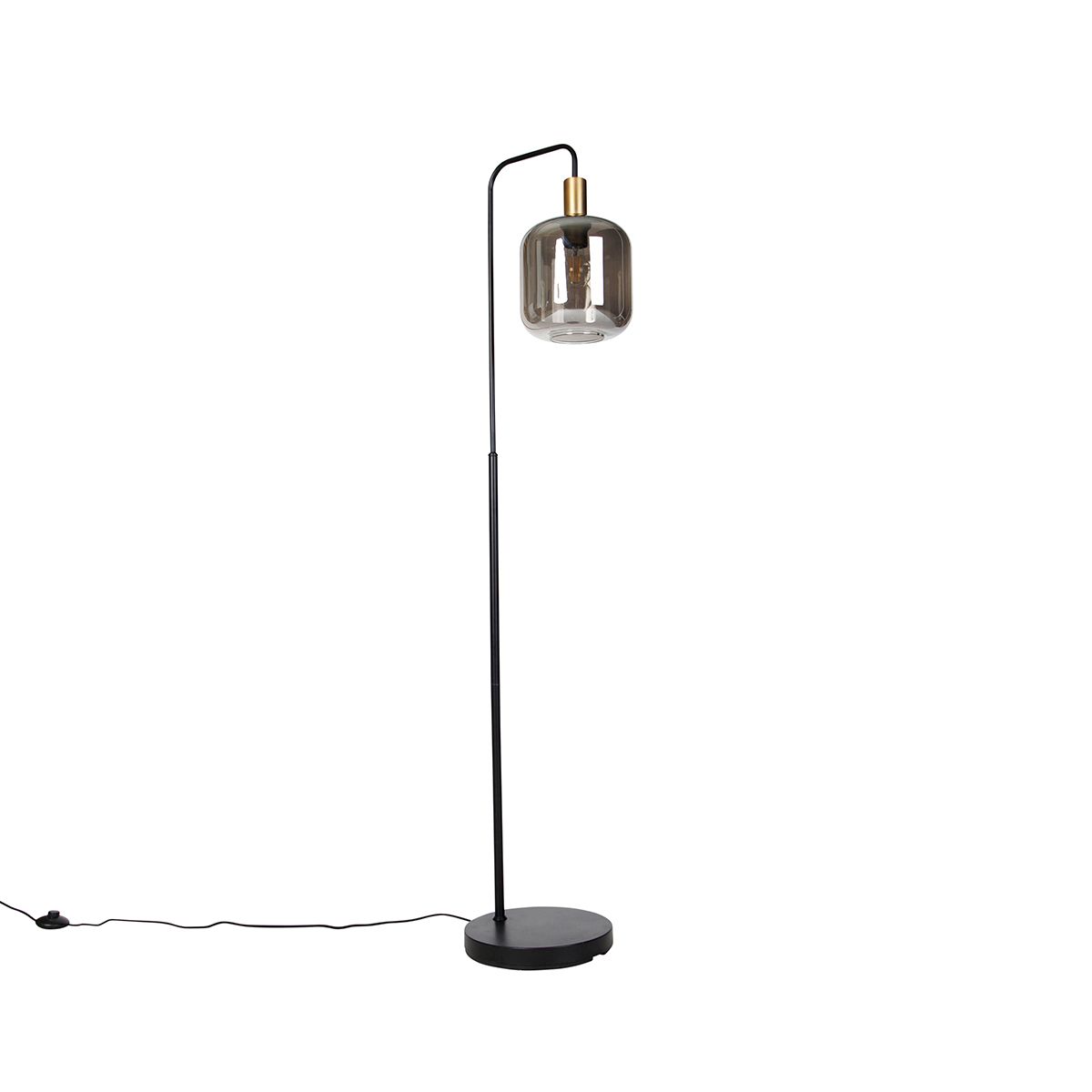 Smart vloerlamp zwart met goud en smoke glas incl. Wifi A60 - Zuzanna