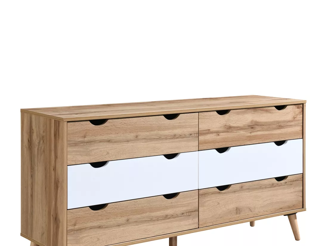 Commode 6 tiroirs - Coloris : Naturel et blanc - LURVIA