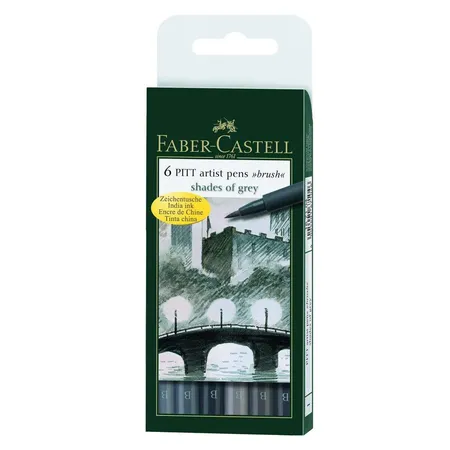 Faber-Castell Pitt Artist Pen Brush Tuschestift, 6er Etui, Shades of grey