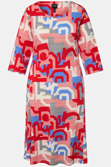 Midikleid, grafisches Design, Herzausschnitt, 3/4-Arm