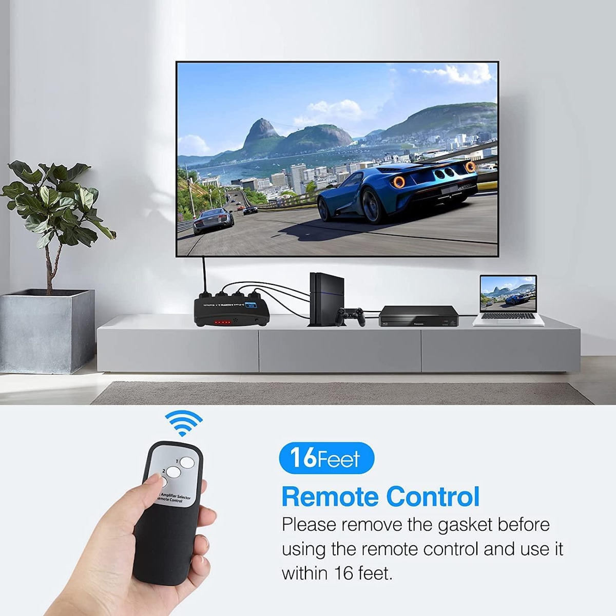 NÖRDIC HDMI 2.1-svitsj 3 til 1 8K60Hz 4K120Hz 48Gbps HDR