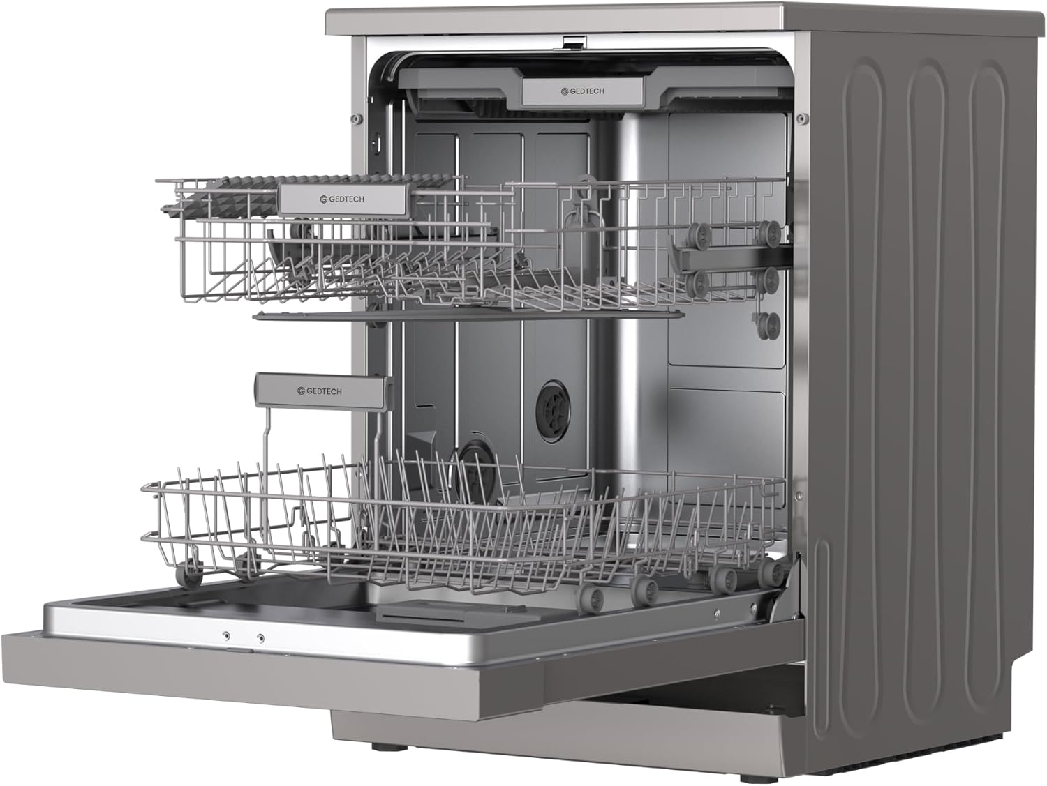 GEDTECH Lave-vaisselle GLV1542DX 15cv - Tiroir à couverts - 42 dB - Ultra silencieux - Départ Différé - Eco - Intensif - Rapide – Faible conso - Classe C - Dark Inox - Protection enfant
