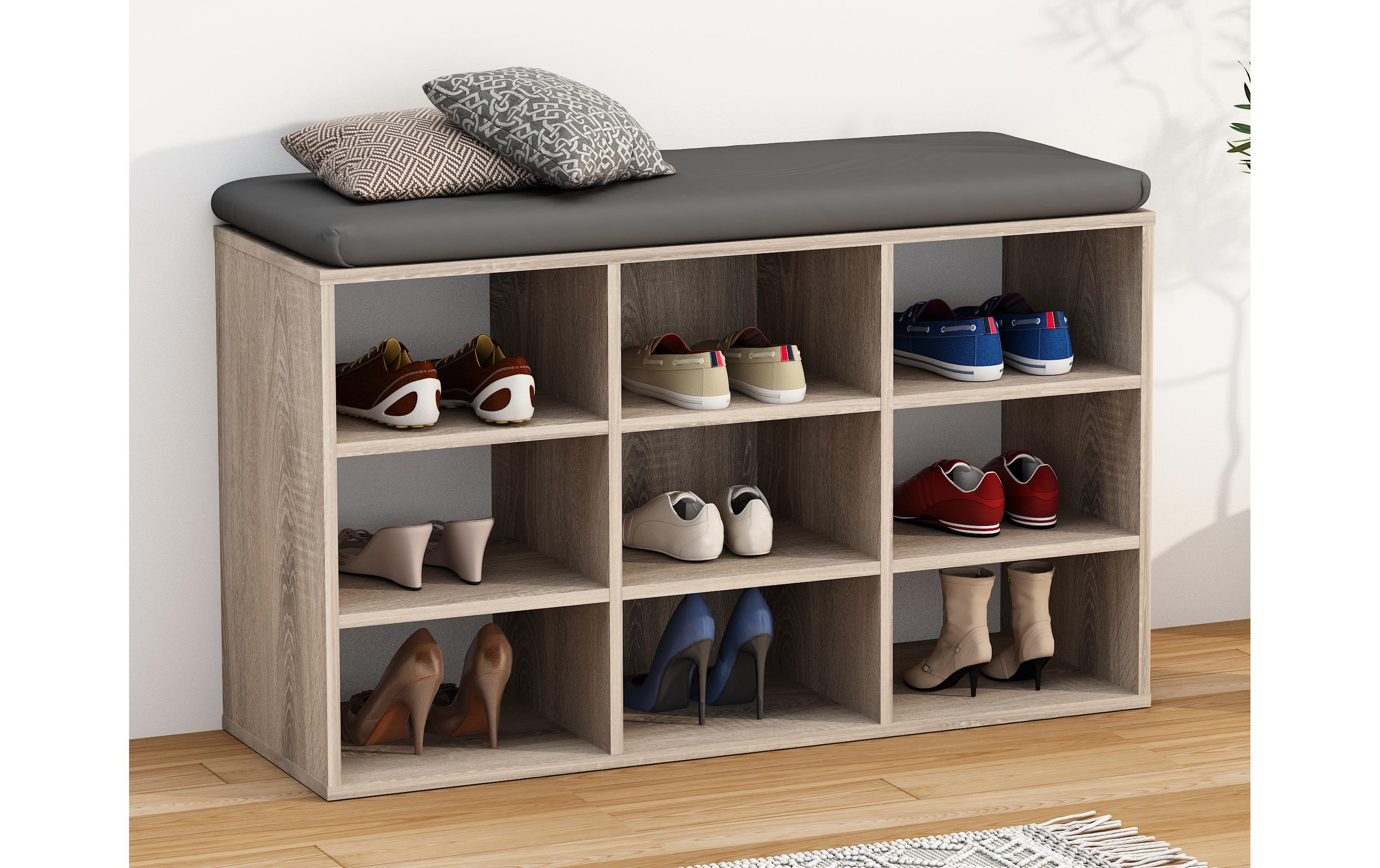 Schuhregal Hinsol XS 80 x 50 cm, Sonoma EicheSchuhablage mit Sitzbank