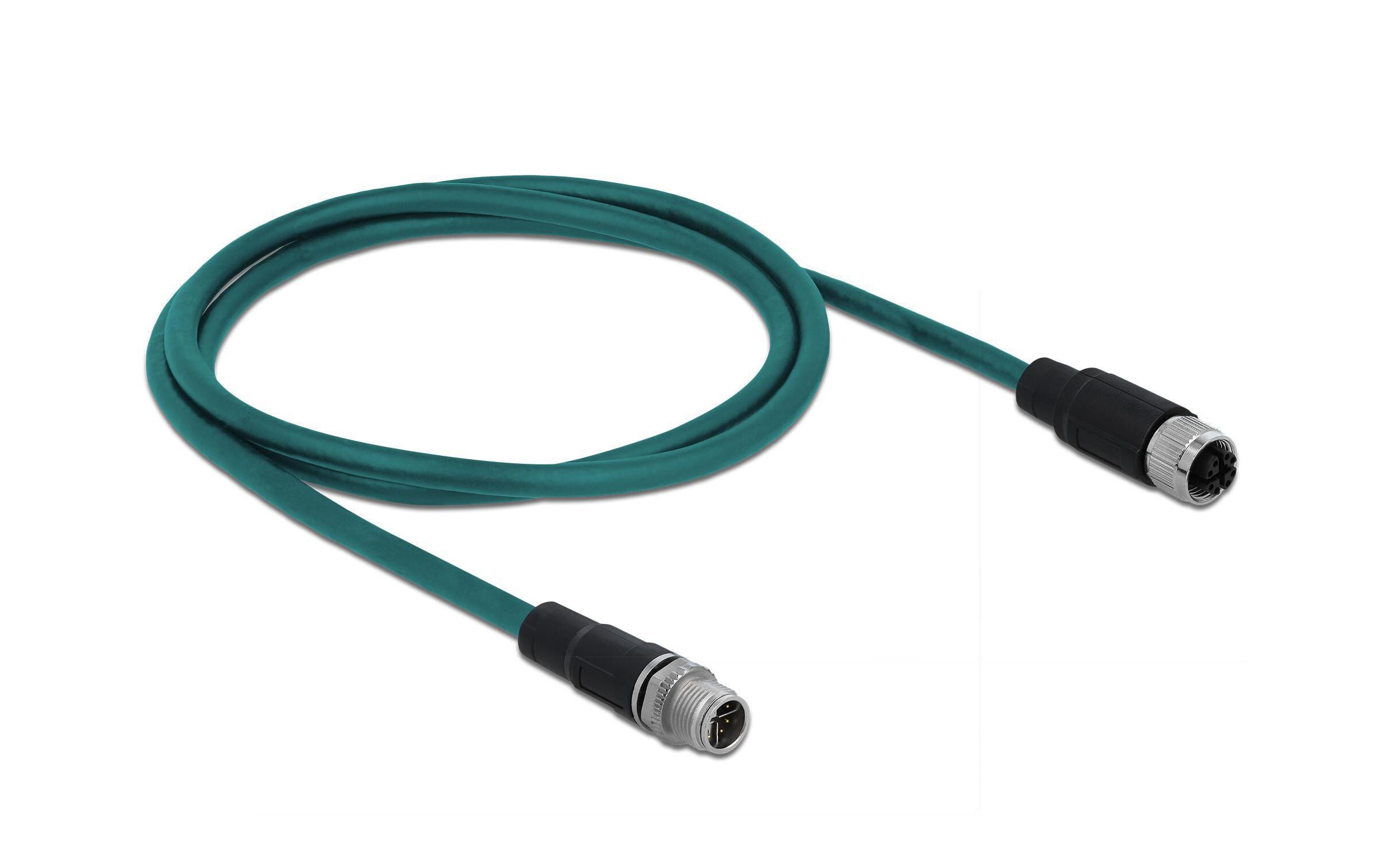 Patchkabel M12-M12 Cat 6A, S/FTP, 1 m, Blau, 8Pin-X-kodiertDelock Netzwerkkabel M12 8 Pin X-kodiert zu RJ45 Hirose Stecker TPU 1 m