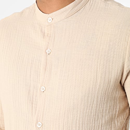 Ensemble Chemise Manches Longues Col Mao Et Pantalon Beige