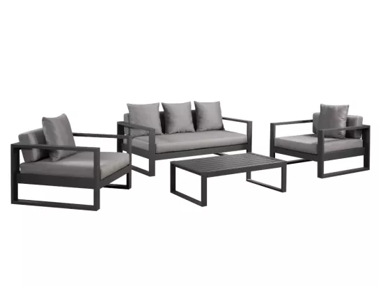 Salon de jardin en aluminium: un canapé 3 places, 2 fauteuils, une table basse - Anthracite - MOLOKAI de MYLIA