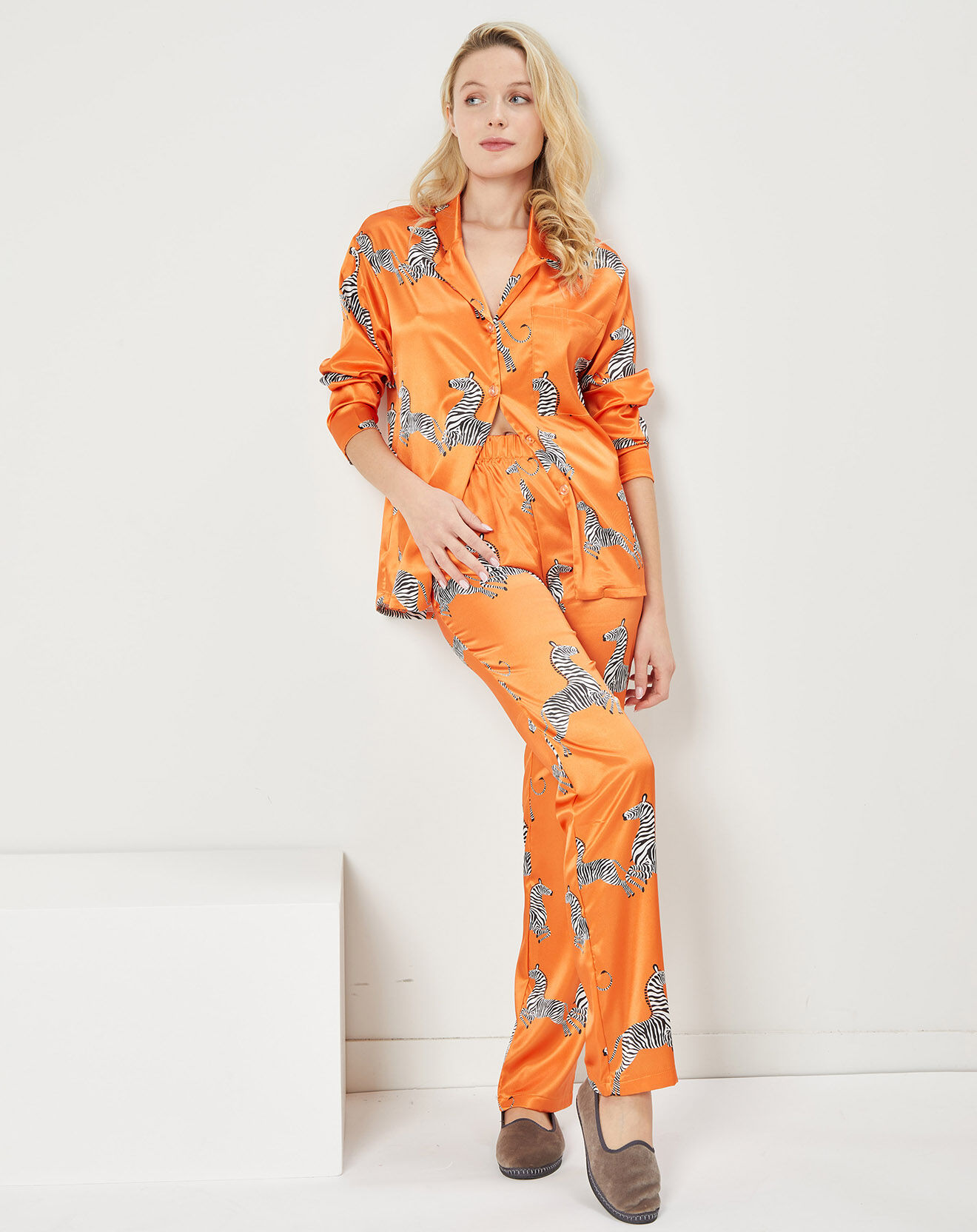 Quartier Latin Pyjama satiné Clara imprimé orange
