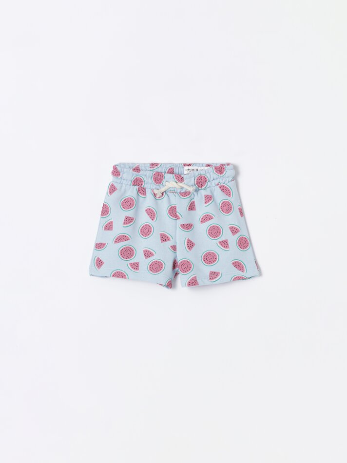 Calções de lã polar com babados - Rosa fluorescente