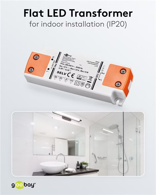 LED Trafo Transformator Netzteil 15W / 12V / 1.25A  für LED Beleuchtung (30005) (IP20) - Weiss / Orange