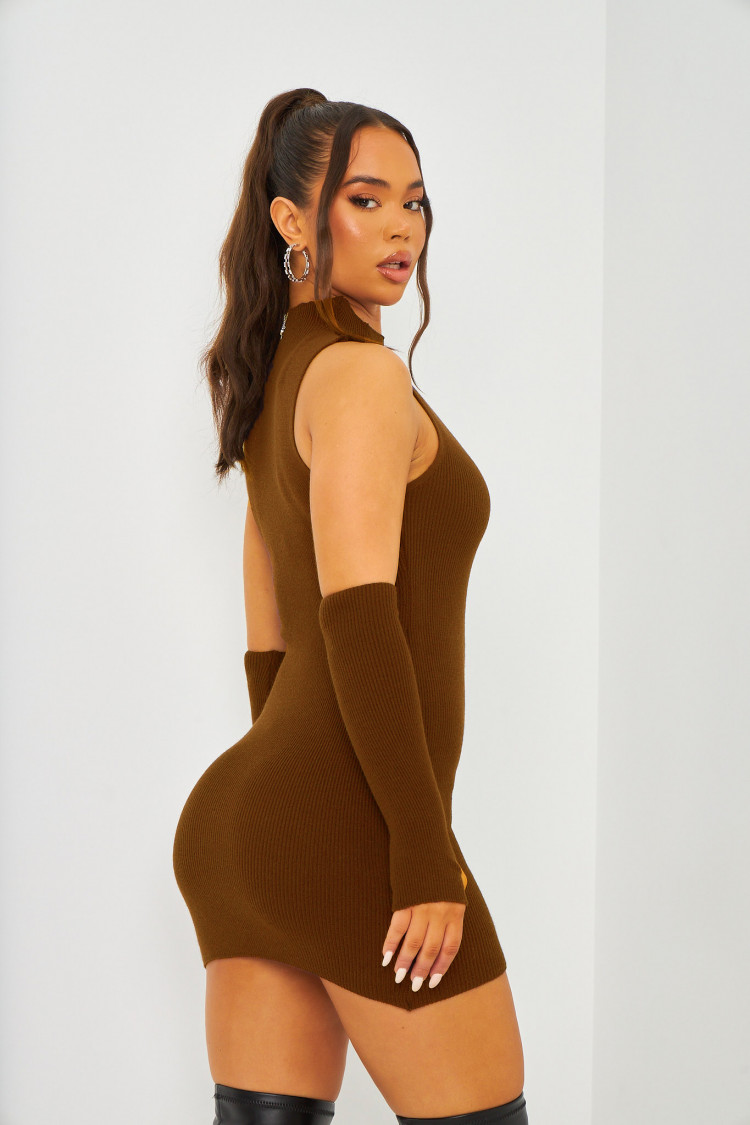 Robe pull marron + manches mitaines