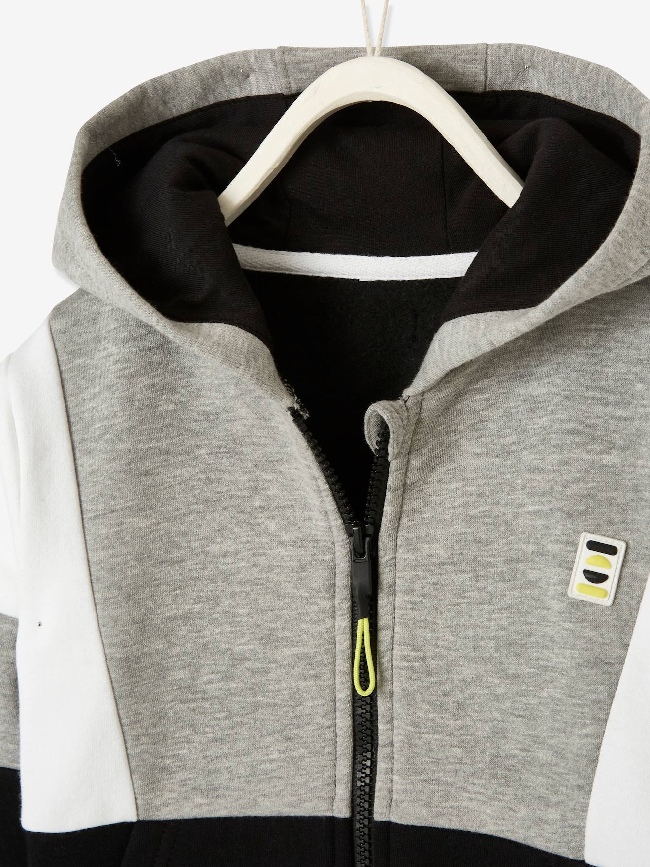 Moletom preto esportivo com zíper e blocos de cores para meninos