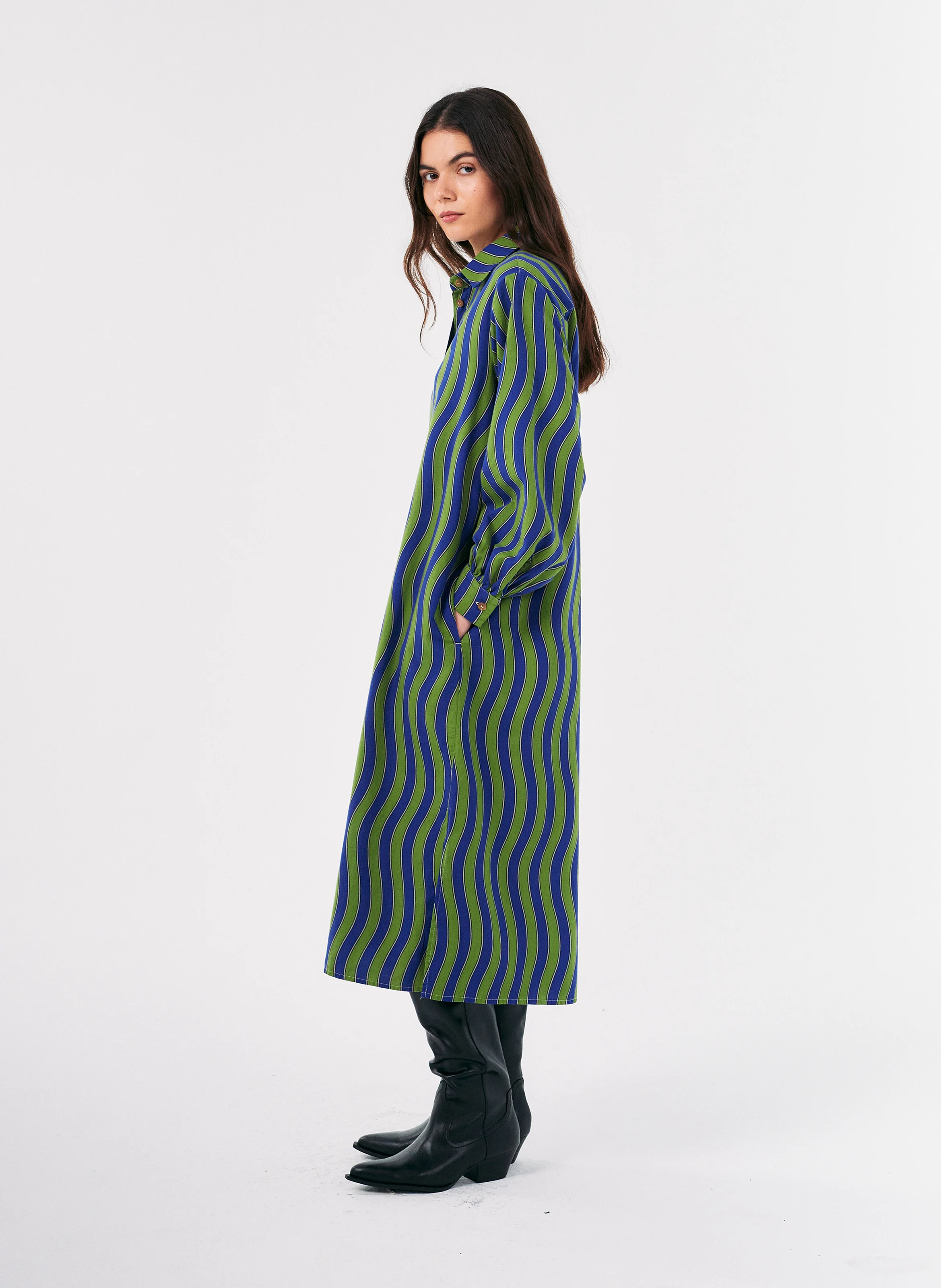 Robe col classique droite en coton imprimée | Multicolore