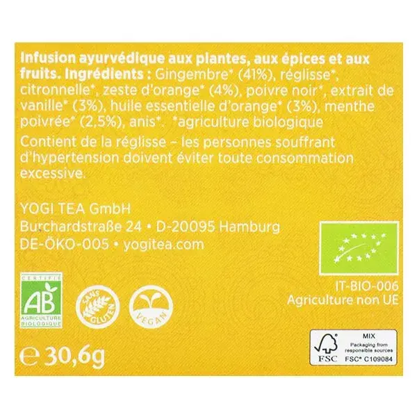 Yogi Tea Gingembre Orange Vanille 17 sachets
