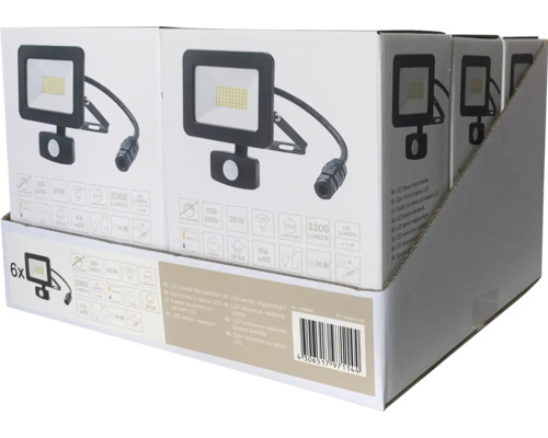 LED-sensorwandlamp IP44 20W 3300 lm 4000 K neutraal wit, netsnoer 3G1,0 mm² H05RN-F 0,3 m + snelsluiting, BxDxH 130x62x174 mm
