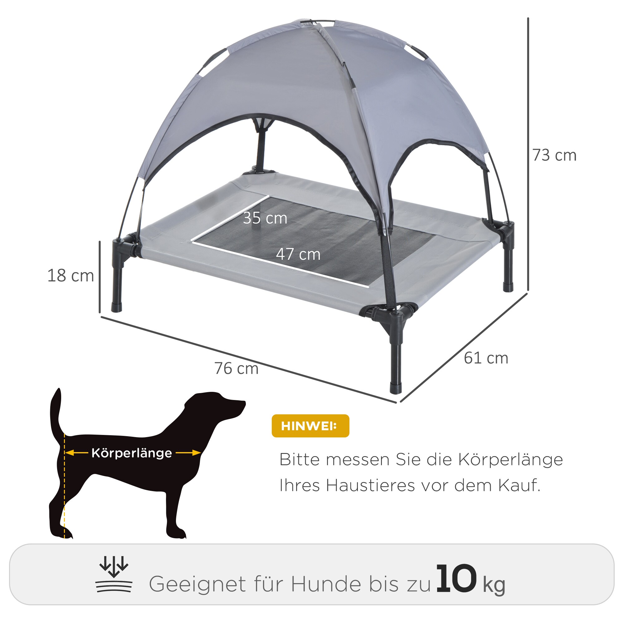 PawHut Haustierbett mit Baldachin L76 x B61 x H76 cm