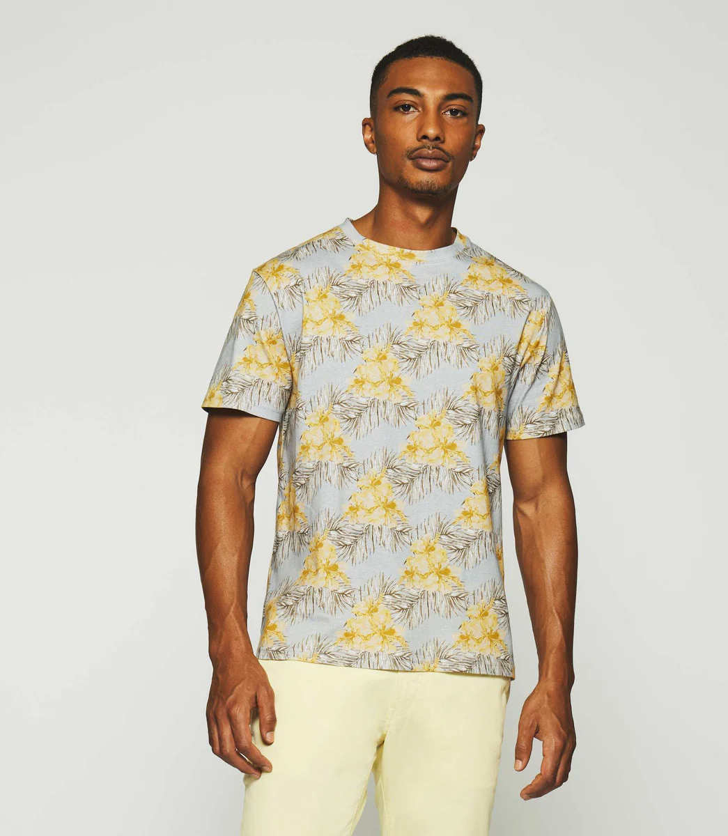 T-shirt à manches courtes à imprimé bleu et jaune GEREMY