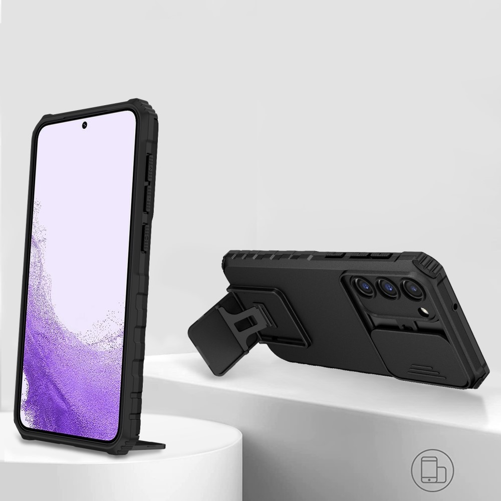 Samsung Galaxy S23 5G Hybrid Outdoor Hardcase Hülle mit Cam-Slider   Kickstand - Schwarz (Matt)