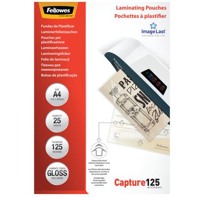Fellowes - 25 pochettes de plastification A4 (216 x 303 mm) - 125 microns - brillantes