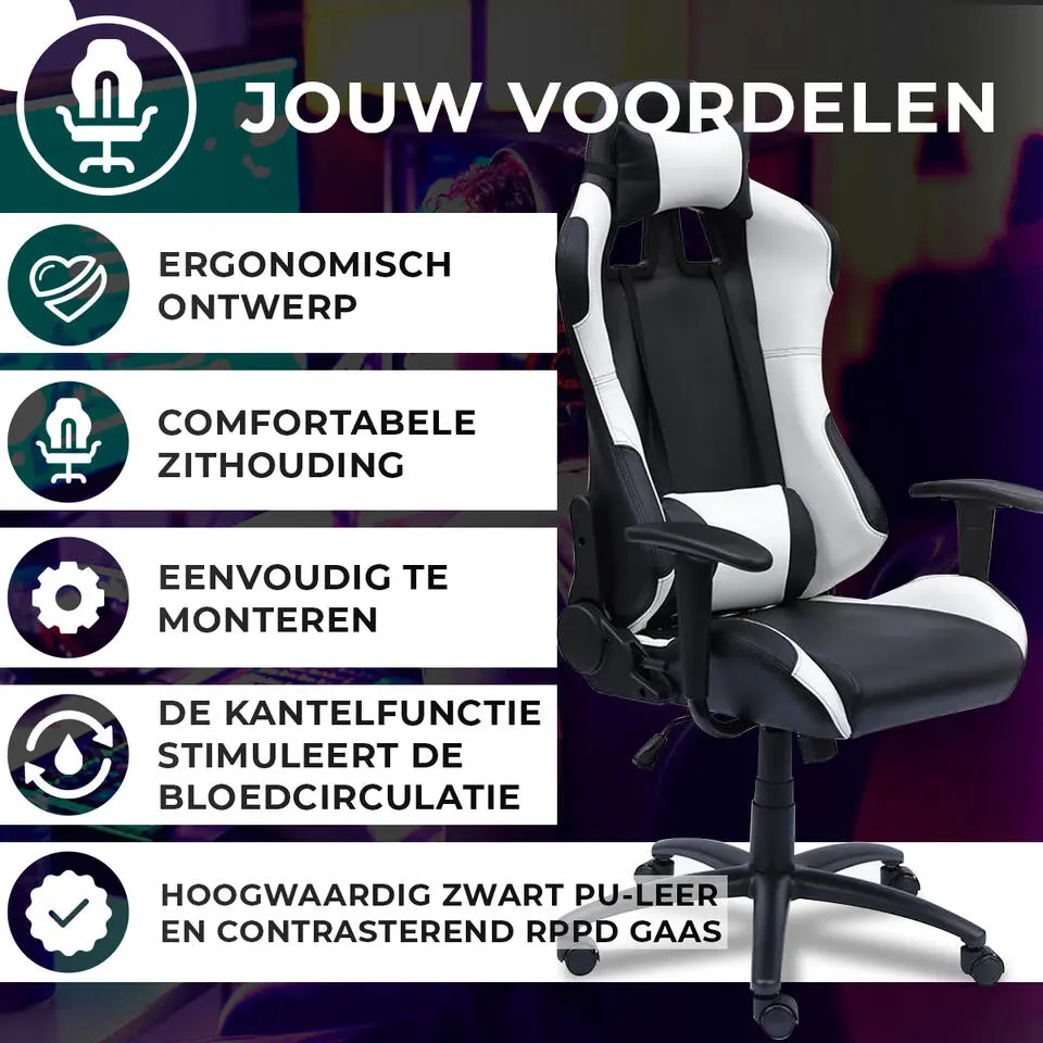 Ocazi New York Gaming stoel - Bureaustoel - Zwart/Wit