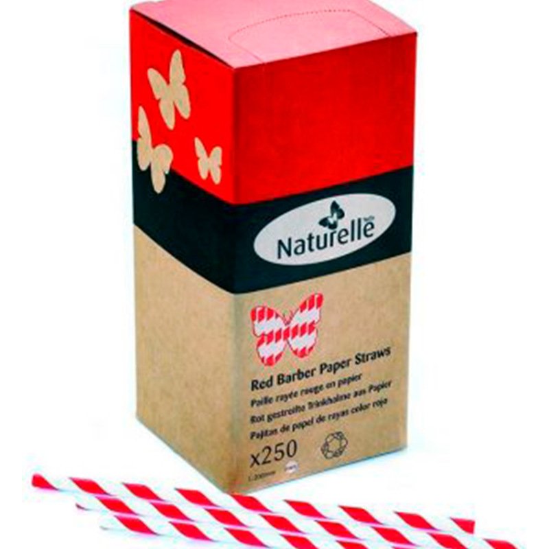 Paille en papier biodegradable coldis diametre 6mm longueur 20cm coloris     rouge/blanc boite 250 unites