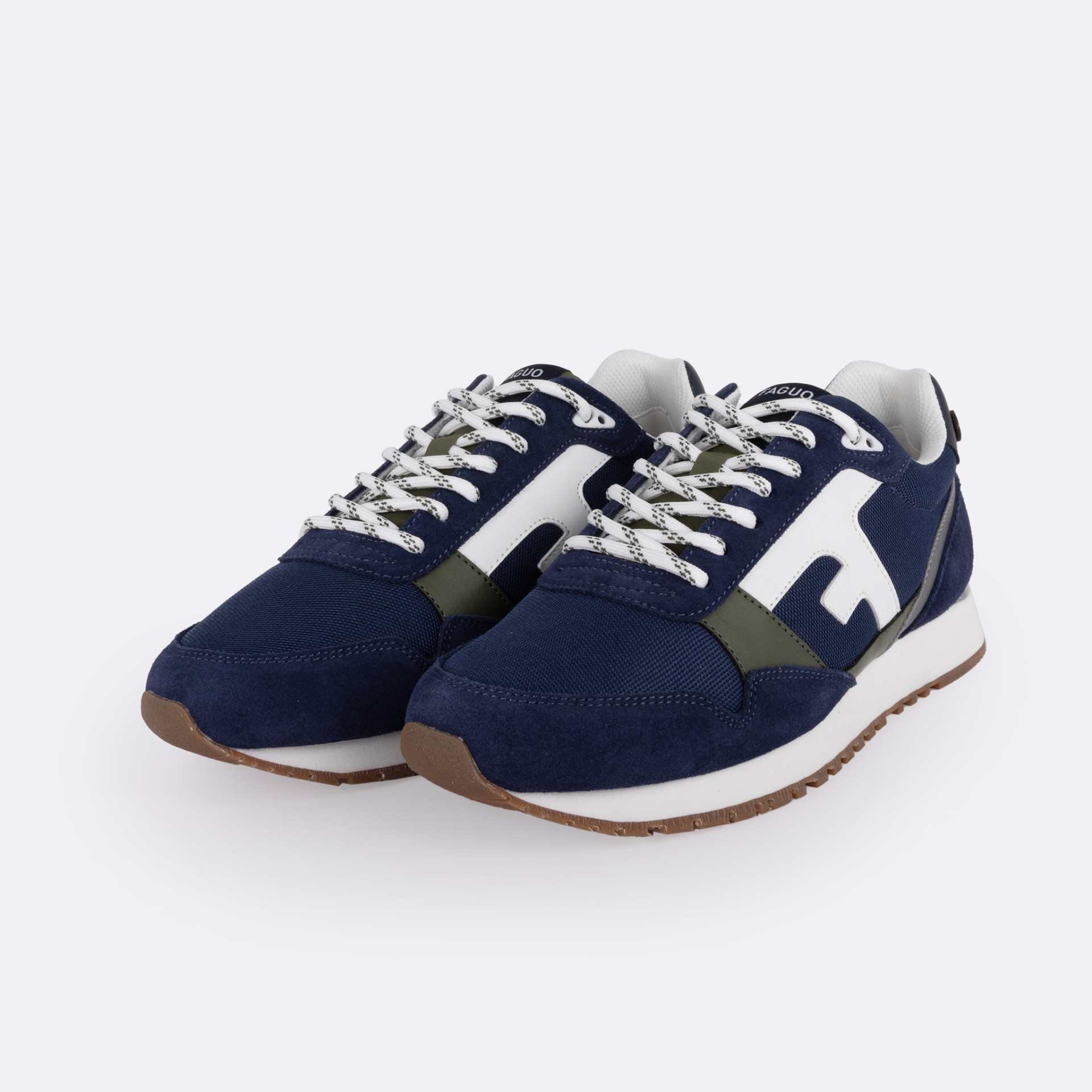 Runnings bleues & kaki polyester recyclé et suède - modèle elm