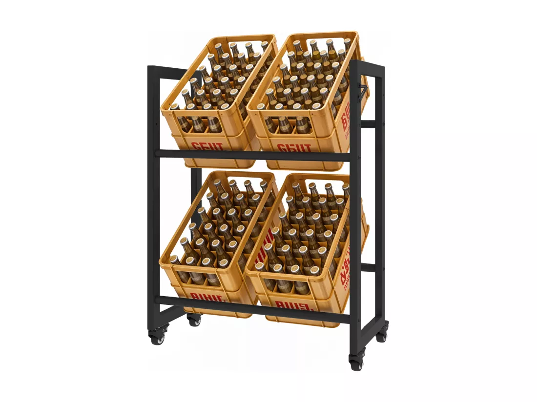 Support pour 4 caisses de Bouteilles YITAHOME - avec Roulettes - Noir - Étagère de Bouteilles - 75 x 90 x 32 cm