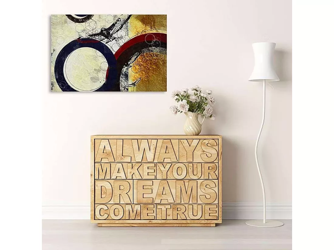 Tableau bois abstraction roues - 70 x 50 cm