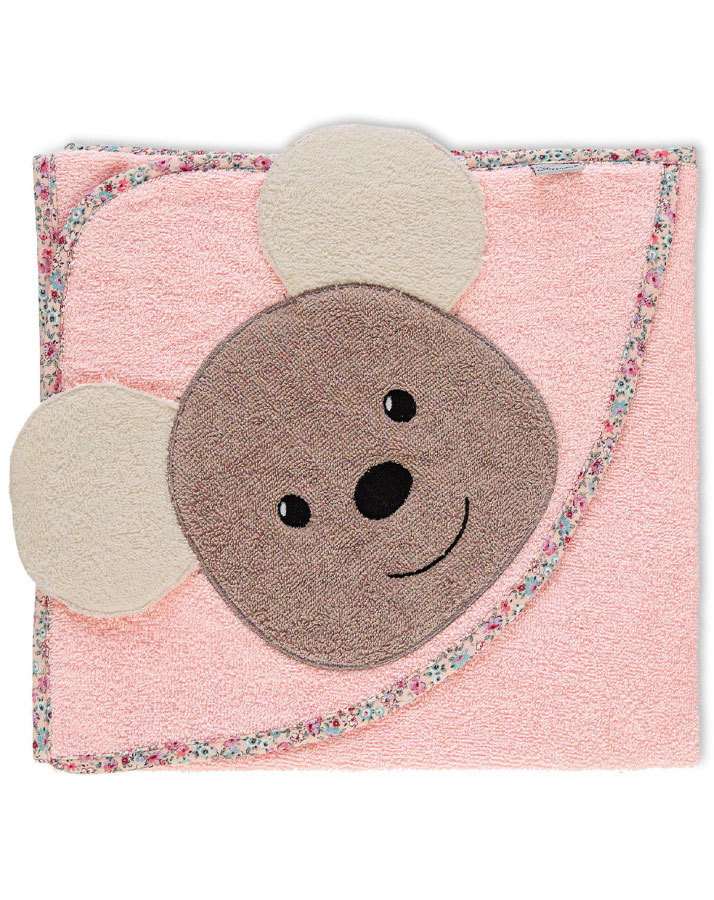 Motiv-Kapuzenbadetuch MAUS MABEL (80x80) in rosa/grau