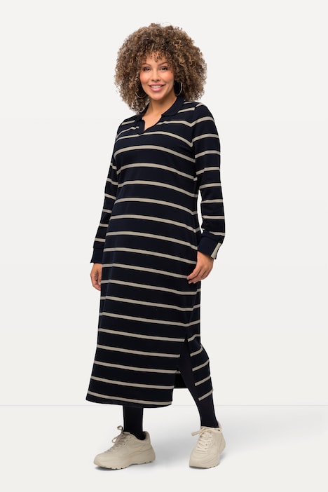 Sweatkleid, Ringel, V-Ausschnitt, Langarm, Taschen