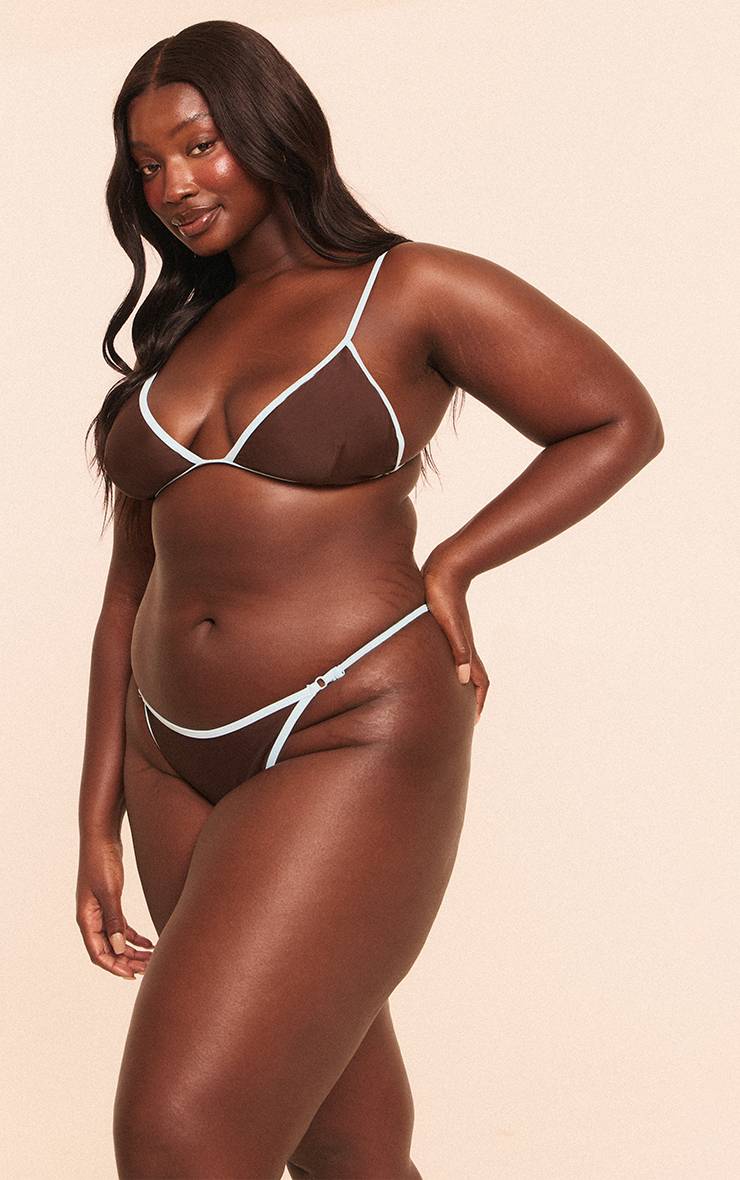 Chocolat Bas De Bikini Tanga À Liens Avec Bordure Contrastante Plus