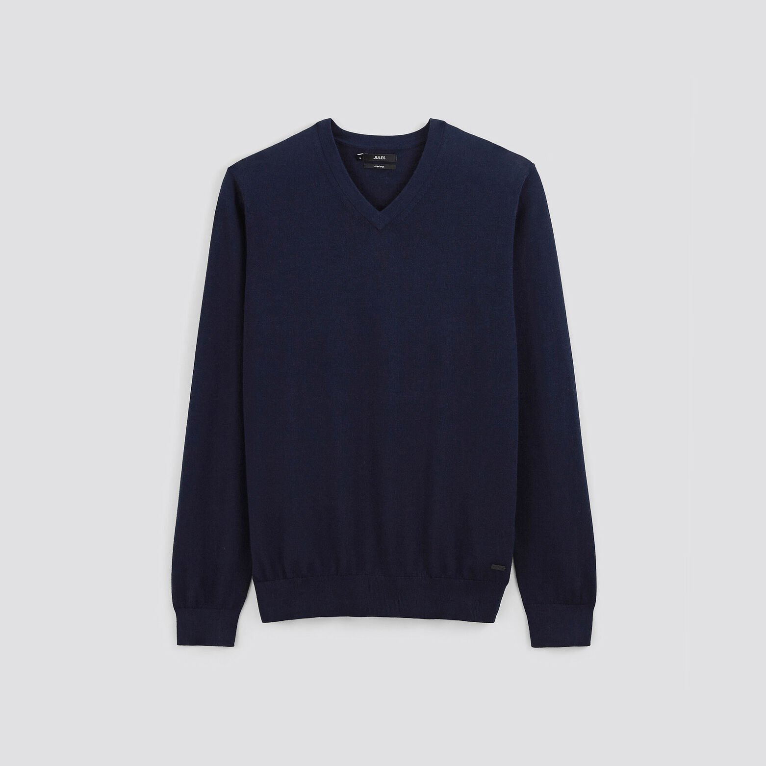Pull col v en laine mérinos Bleu moyen