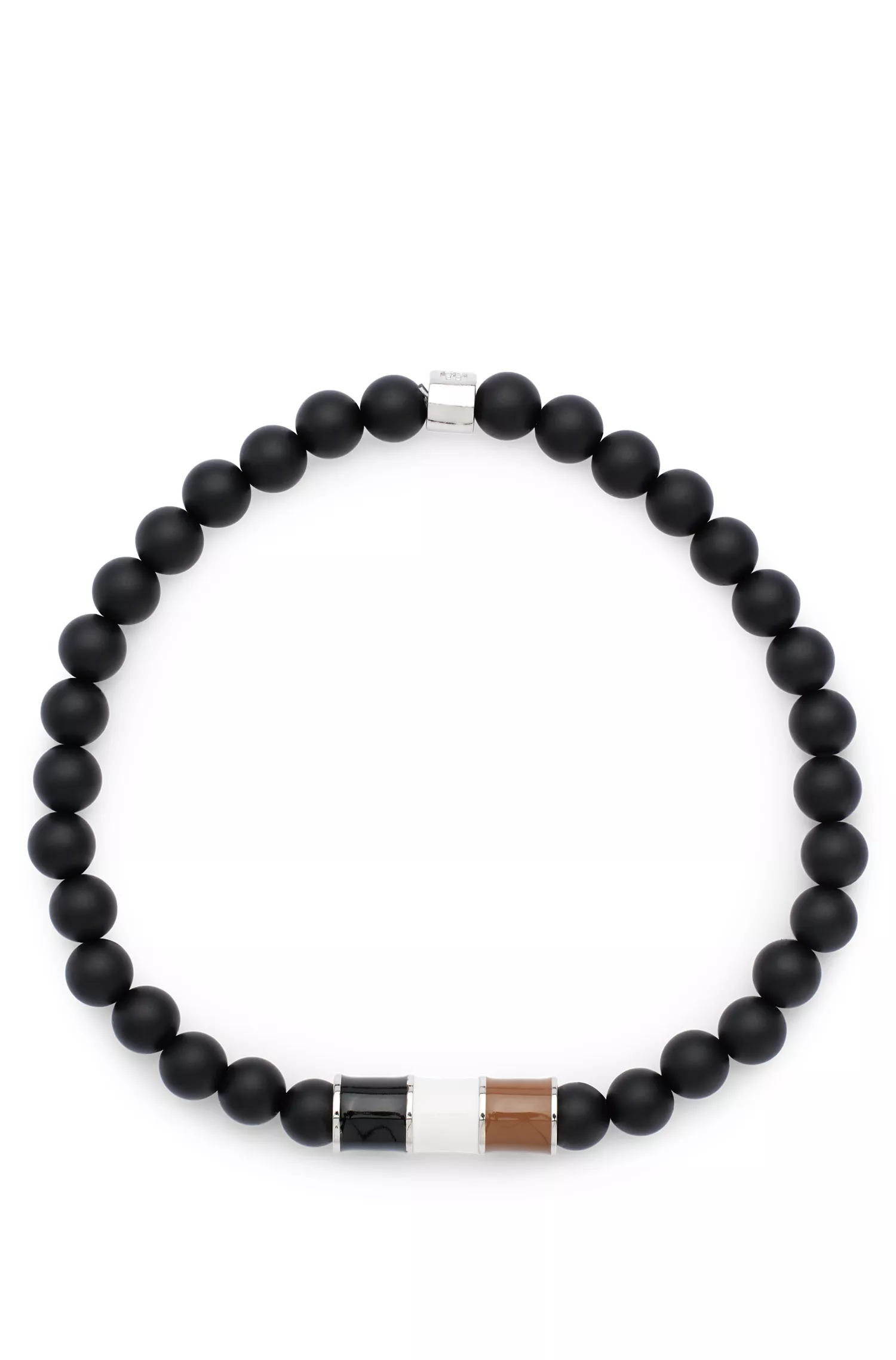 Bracelete BOSS preto com contas de ágata e detalhe de listra exclusiva.
