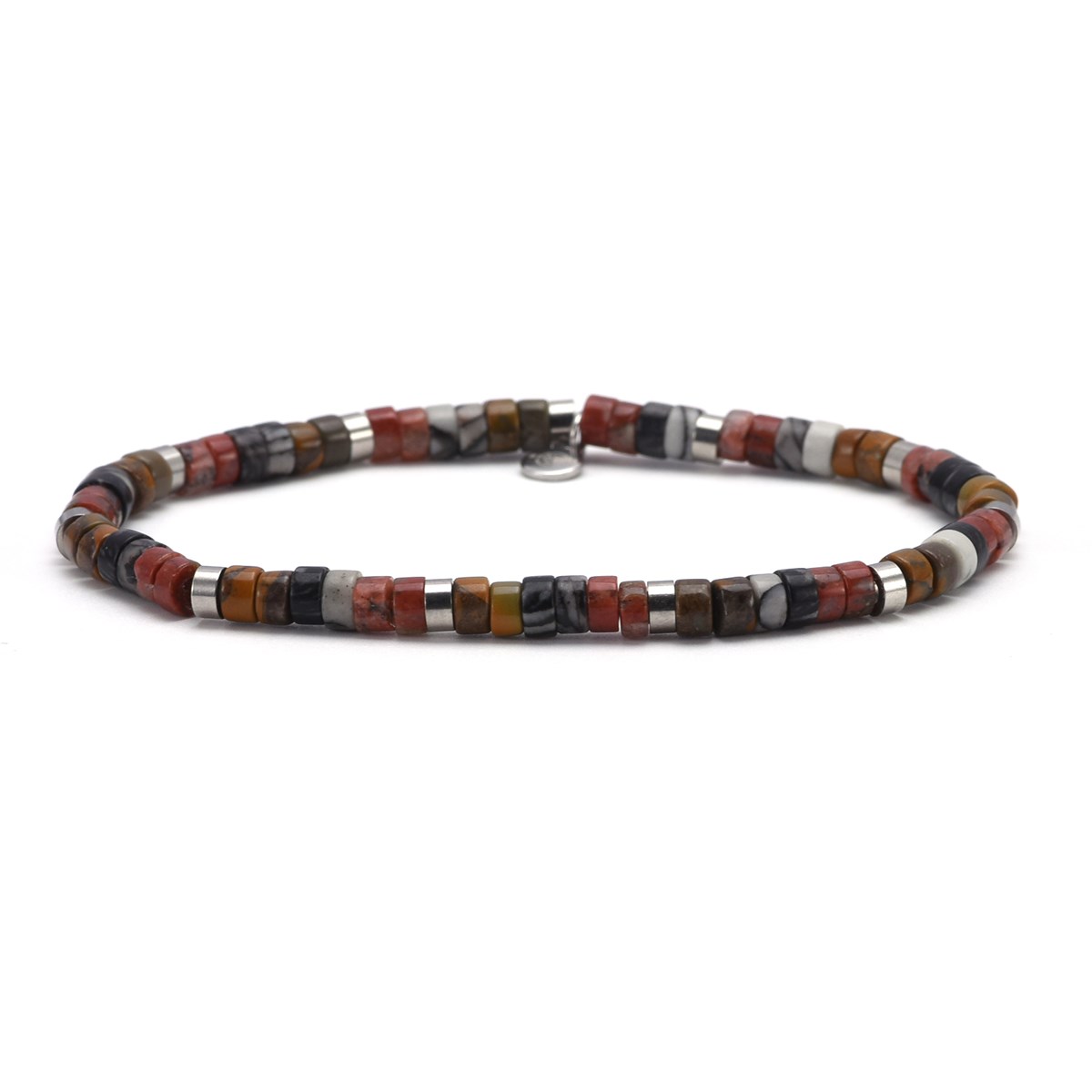 Bracelet Acier Perles Heishi 4mm Webstone Jaspe Sésame Rouge Bamboo-Large-20cm