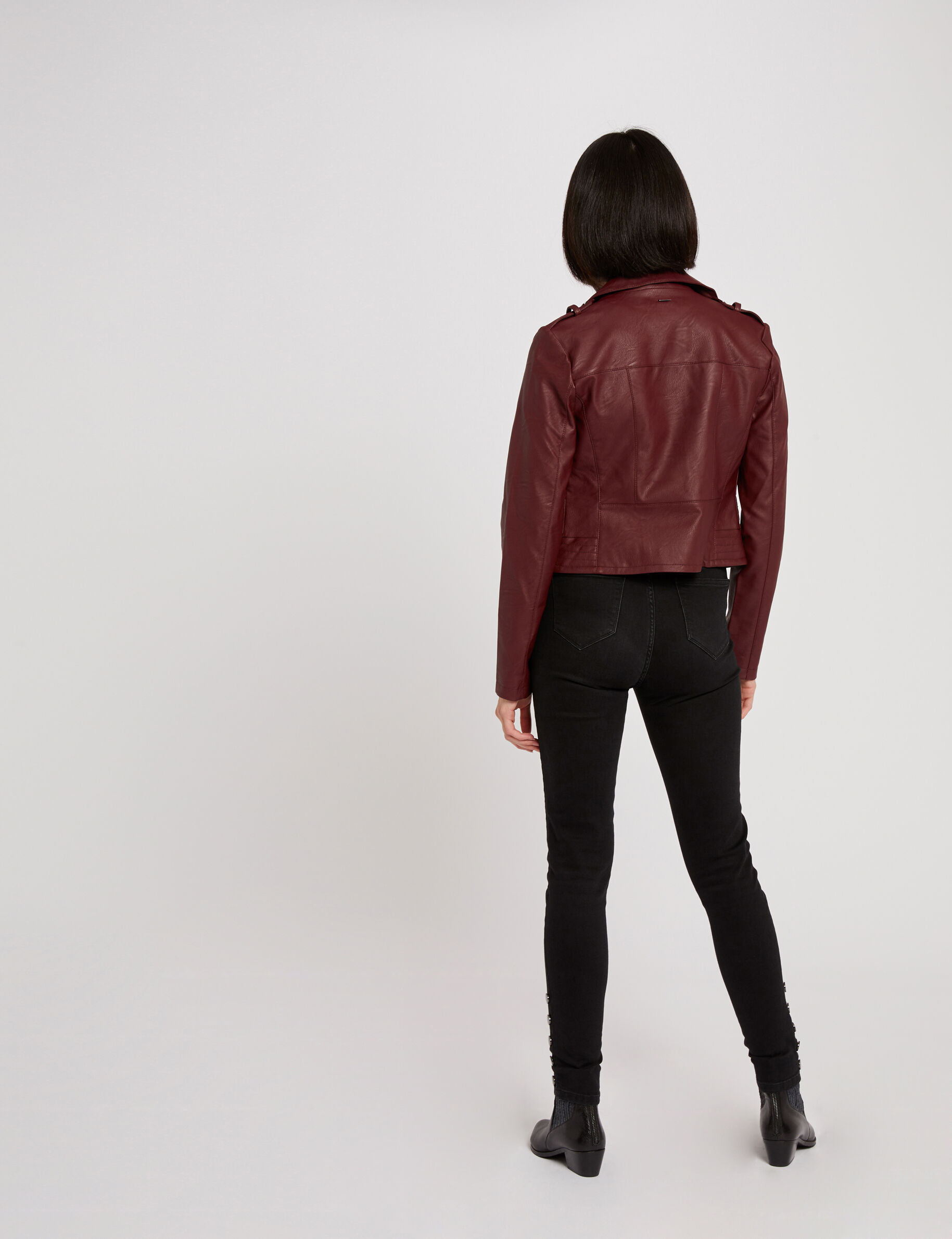 Blouson droit avec col cranté à revers bordeaux femme - bordeaux