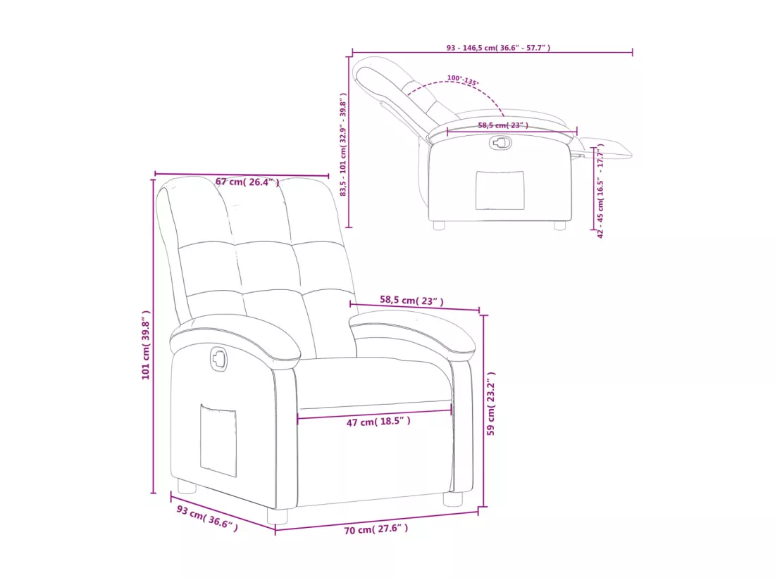 Fauteuil inclinable Vert foncé Tissu