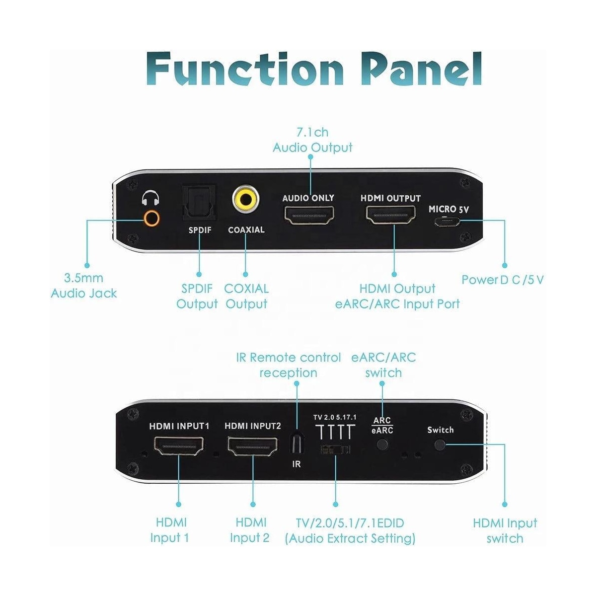NÖRDIC 4K 60Hz HDMI-svitsj 2 til 1 med lyduttrekk Toslink HDR HDCP2:3 ARC/eARC 7.1-lyd