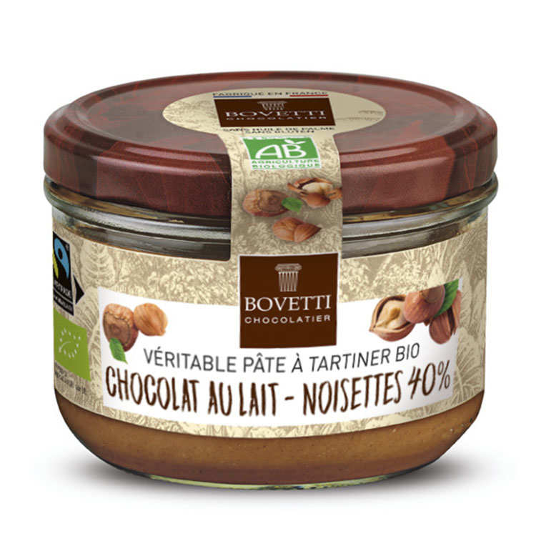 Véritable pâte à tartiner bio noisette chocolat au lait sans huile de palme