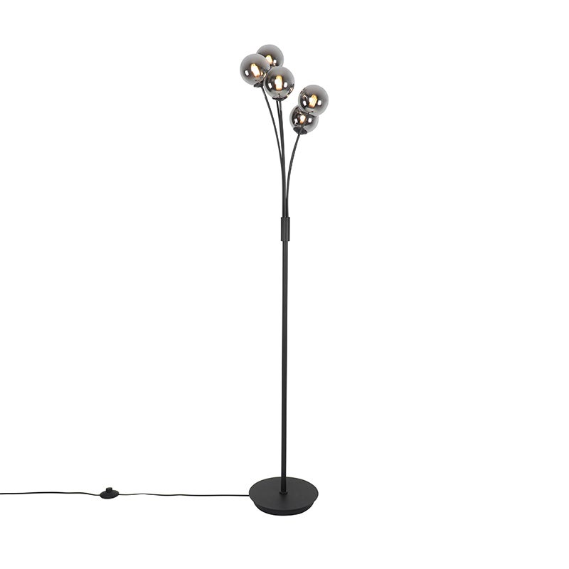 QAZQA - Country House I Vintage Moderne Staande Lamp Zwart 5-Lichts met Rookglas - Athene I Woonkamer I Slaapkamer - Langwerpig - LED Compatibel G9