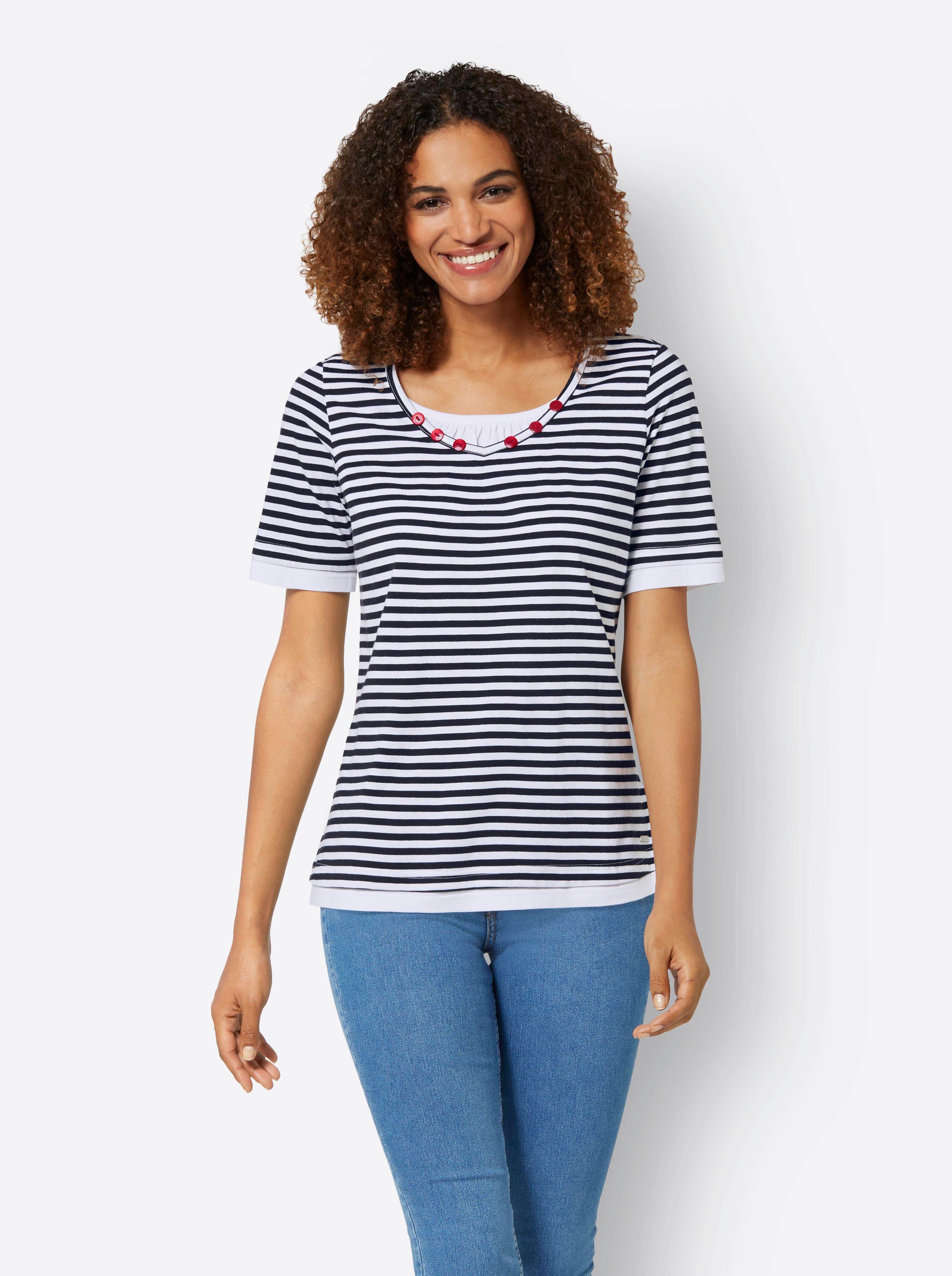 Ringelshirt im Lagenlook, mit V-Ausschnitt
