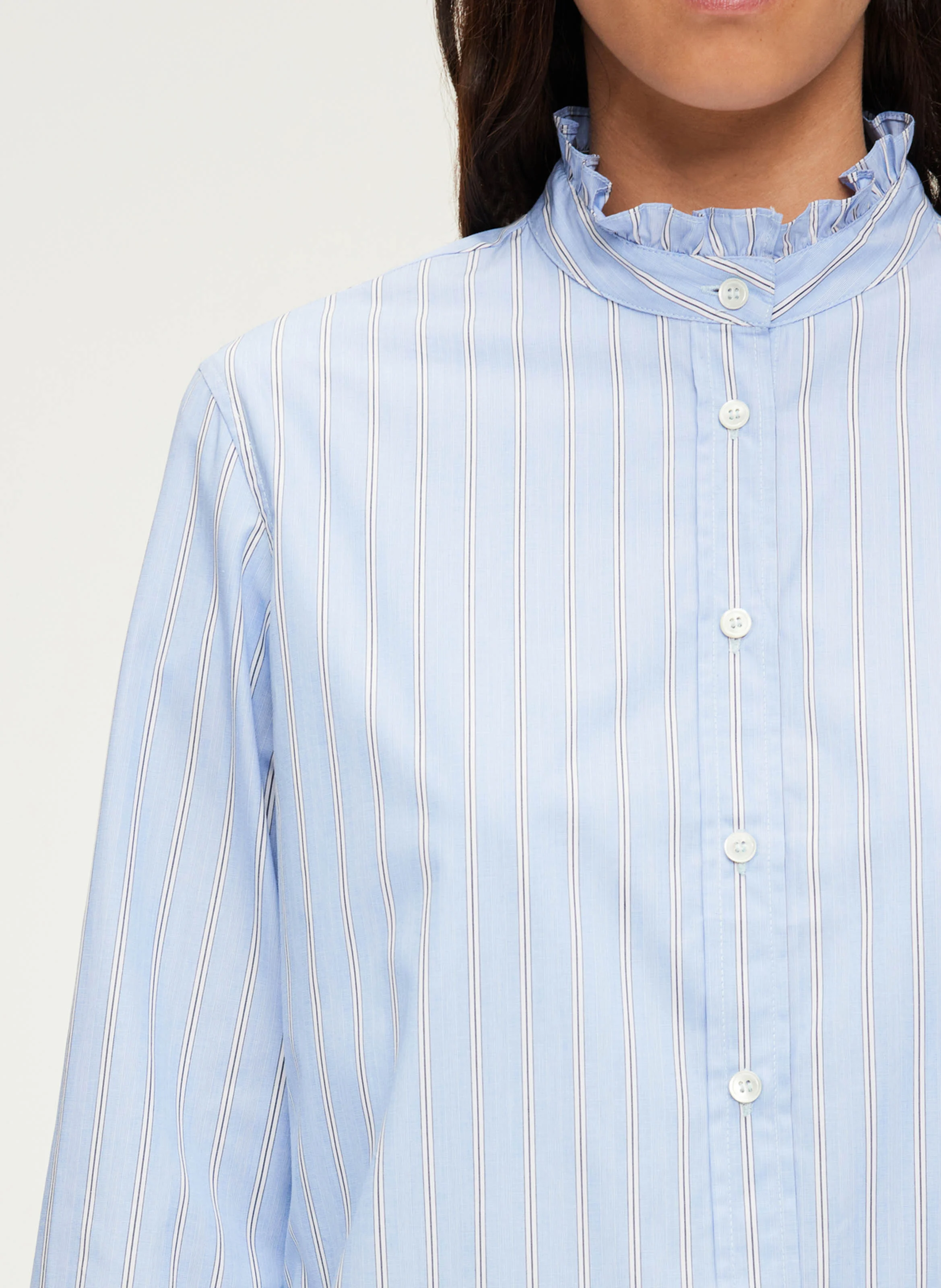 BAIDY - Chemise rayée à volants en coton | Bleu