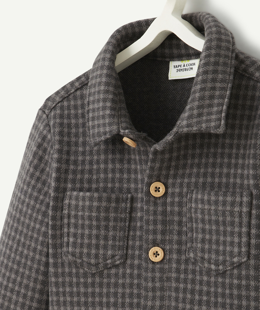 CHEMISE À CARREAUX BÉBÉ GARÇON GRIS ET NOIR AVEC POCHES